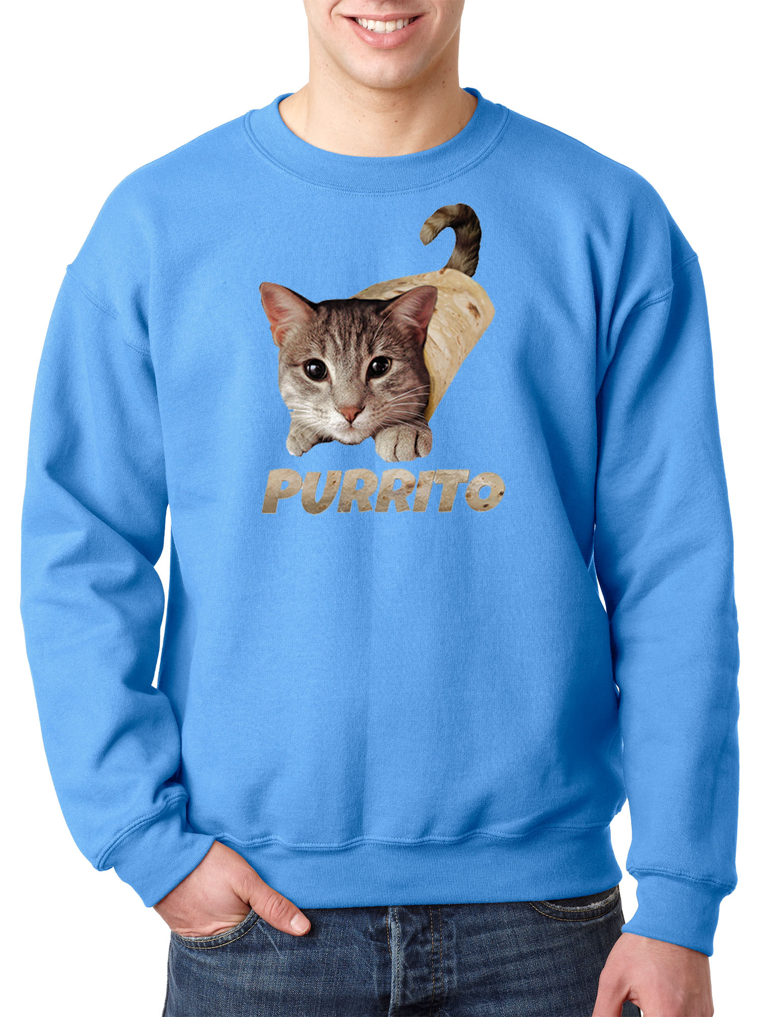 Trendy USA 1507 - Crewneck Purrito Burrito Kitty Cat Lovers Taco Spicy Funny Sweatshirt 2XL Carolina Blue