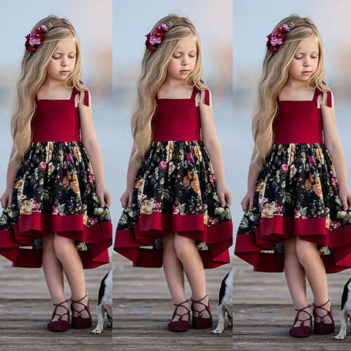 Toddler Baby Girl Strap Dress Party Tull Princess Flowers Dress Sundress Red Set