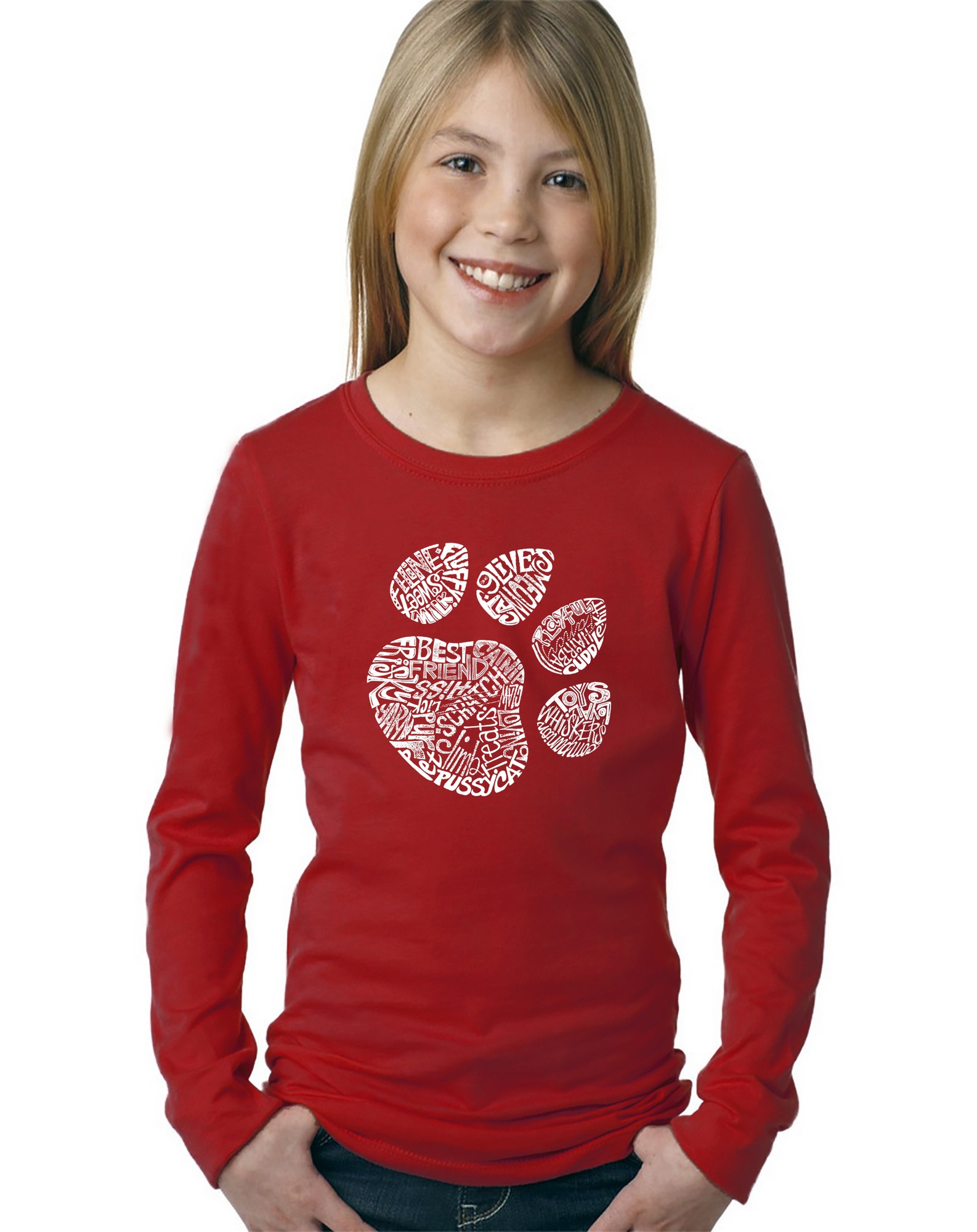LA Pop Art Girl S Word Art Long Sleeve - Cat Paw