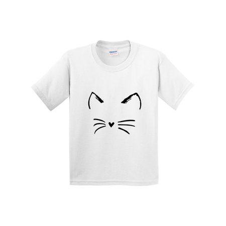 Trendy USA 1128 - Youth T-Shirt Cat Whiskers Silhouette Heart Nose XL White