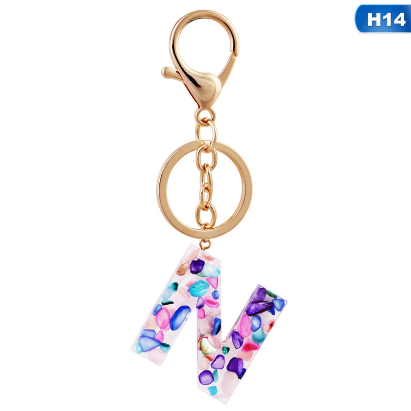 KABOER 1Pc Gold Keyring 26 English Word English Letter Keychain Glitter Resin Acrylic a-Z Handbag Charms for Woman