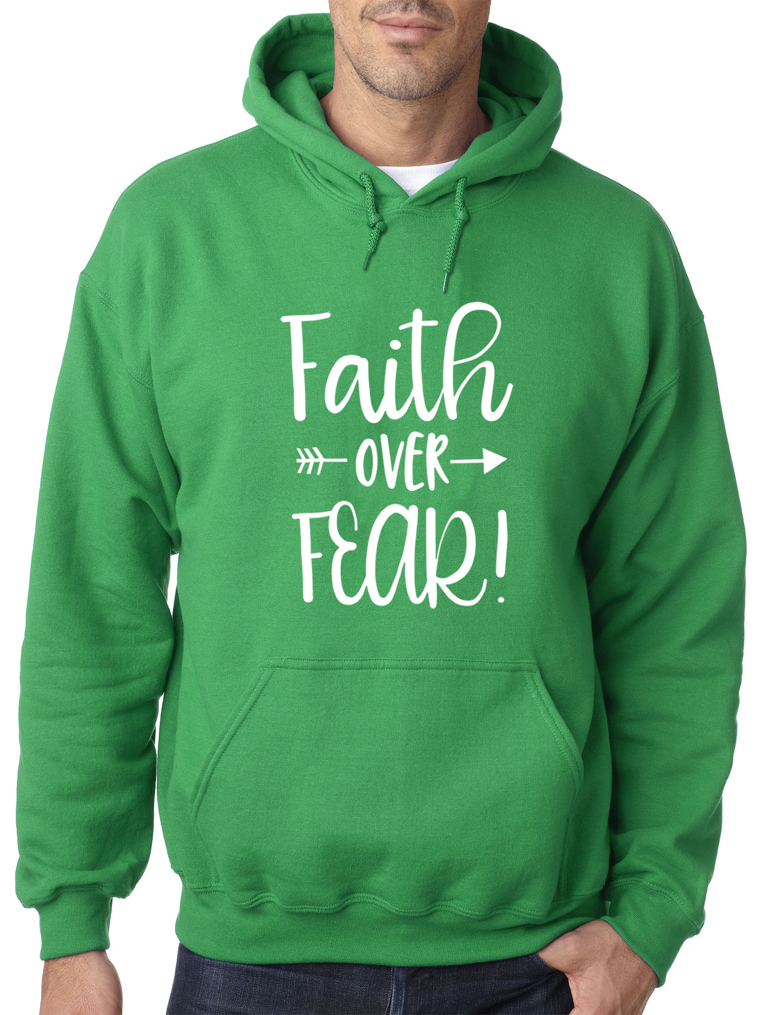 Trendy USA 1253 - Adult Hoodie Faith Over Fear Script Sweatshirt Small Kelly Green