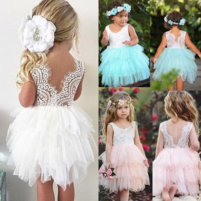 Kids Princess Dress Baby Flower Girl Dress Lace Backless Party Gown Bridesmaid Dress