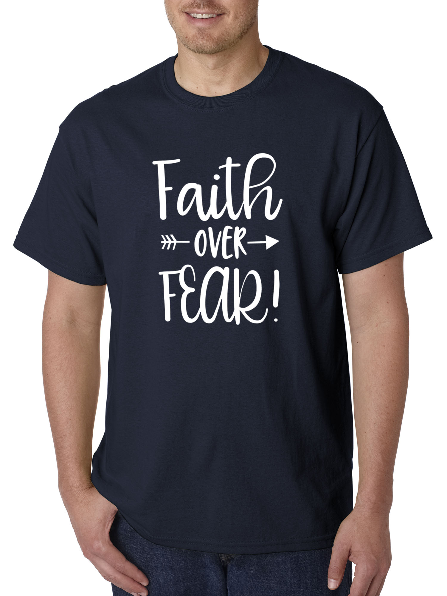 Trendy USA 1253 - Unisex T-Shirt Faith Over Fear Script XL Navy