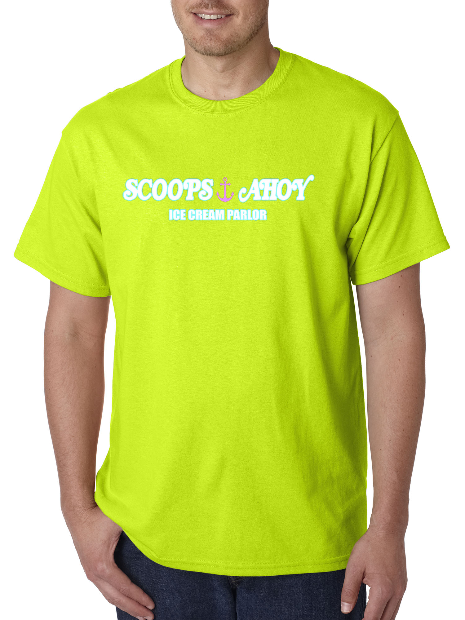 Trendy USA 1312 - Unisex T-Shirt Scoops Ahoy Ice Cream Palor Pop Culture Stranger Large Safety Green