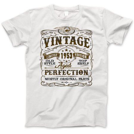66th Birthday Gift T-Shirt - Born in 1953 - Vintage Aged 66 Years Perfection - Short Sleeve - Mens - White - X-Large T Shirt - (2019 Version)