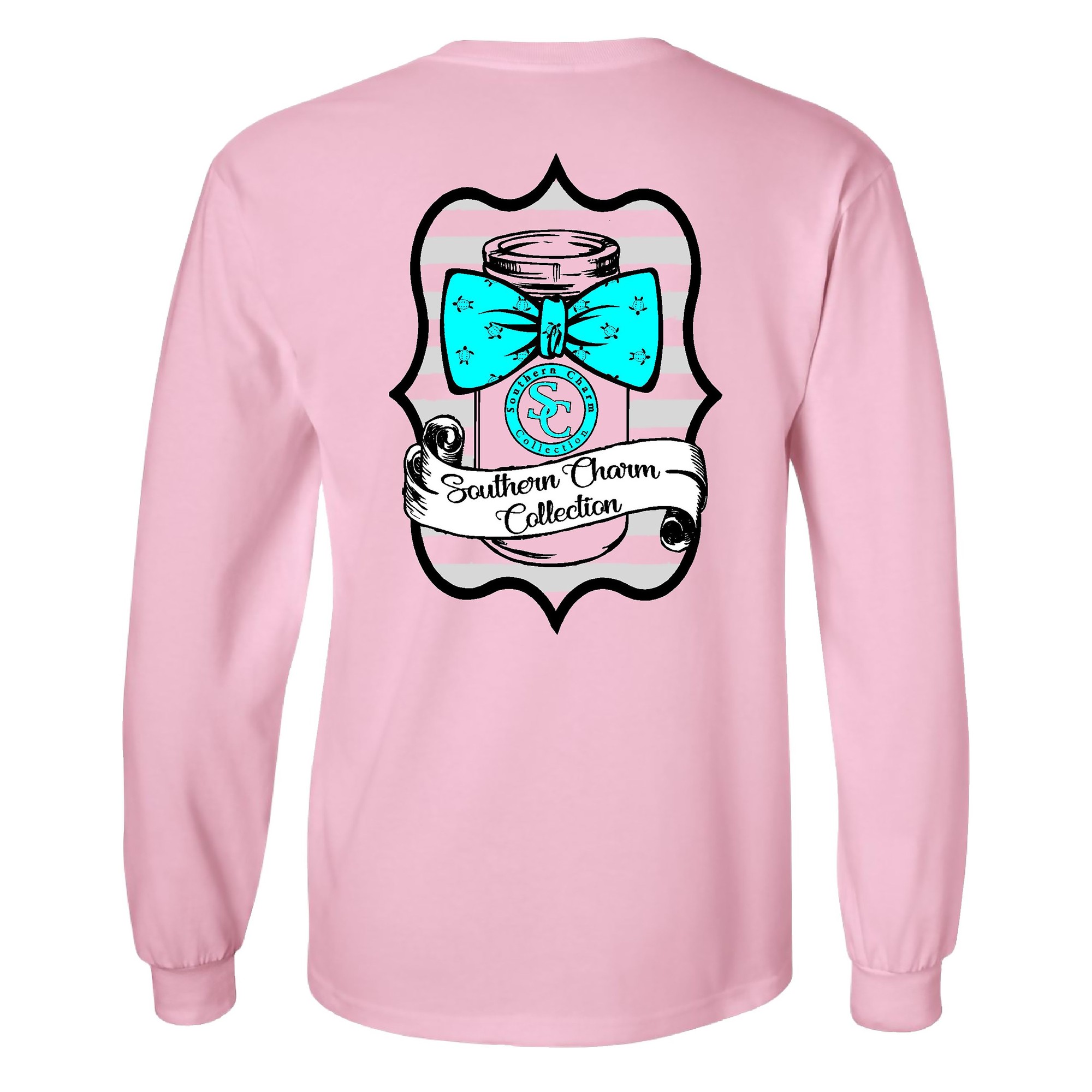 Southern Charm Mason Bow Tie on a Long Sleeve Light Pink T Shirt