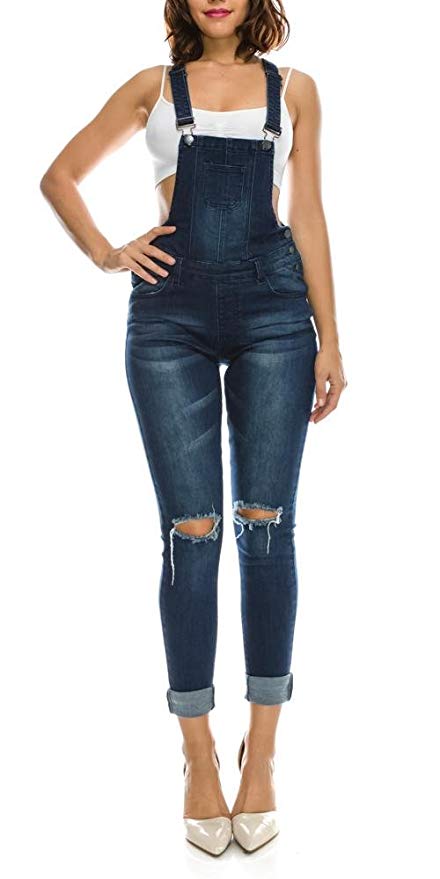 Love Moda Women S Plus Size Stretch Twill Natural Curve Enhancing Knee Slit Overalls (Dk. Blue  1X #Rjho915p)