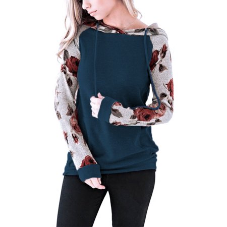 Plus Size Women Hoodie Long Sleeve Pullover Sweater Sweatshirt Jumper Floral Top Ladies Blossom Charm Color Block Casual Hoodies Sweatshirt Jumper Top
