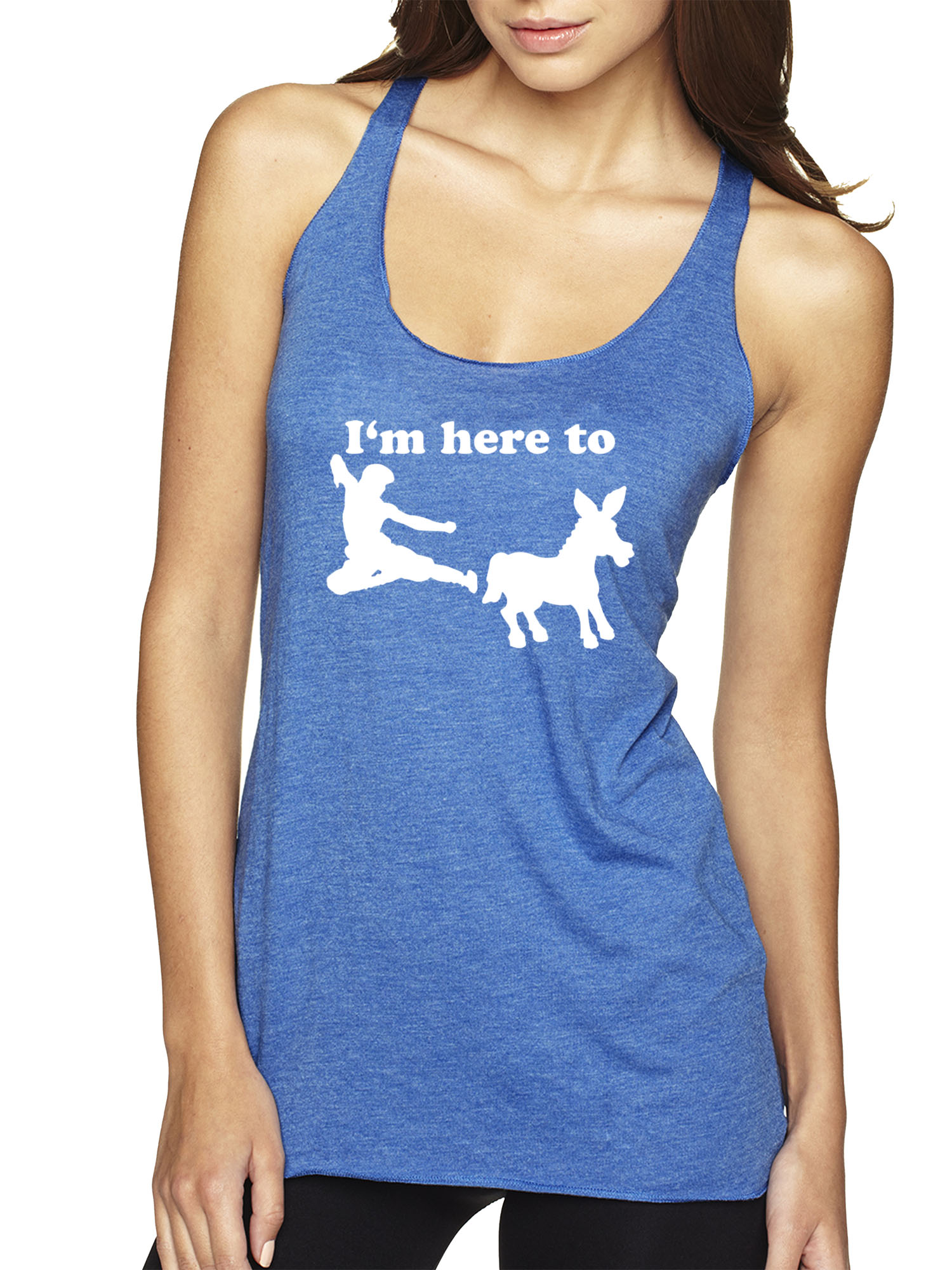 Trendy USA 1229 - Women's Tank-Top I'm Here to Kick Ass Karate Donkey XL Royal Blue