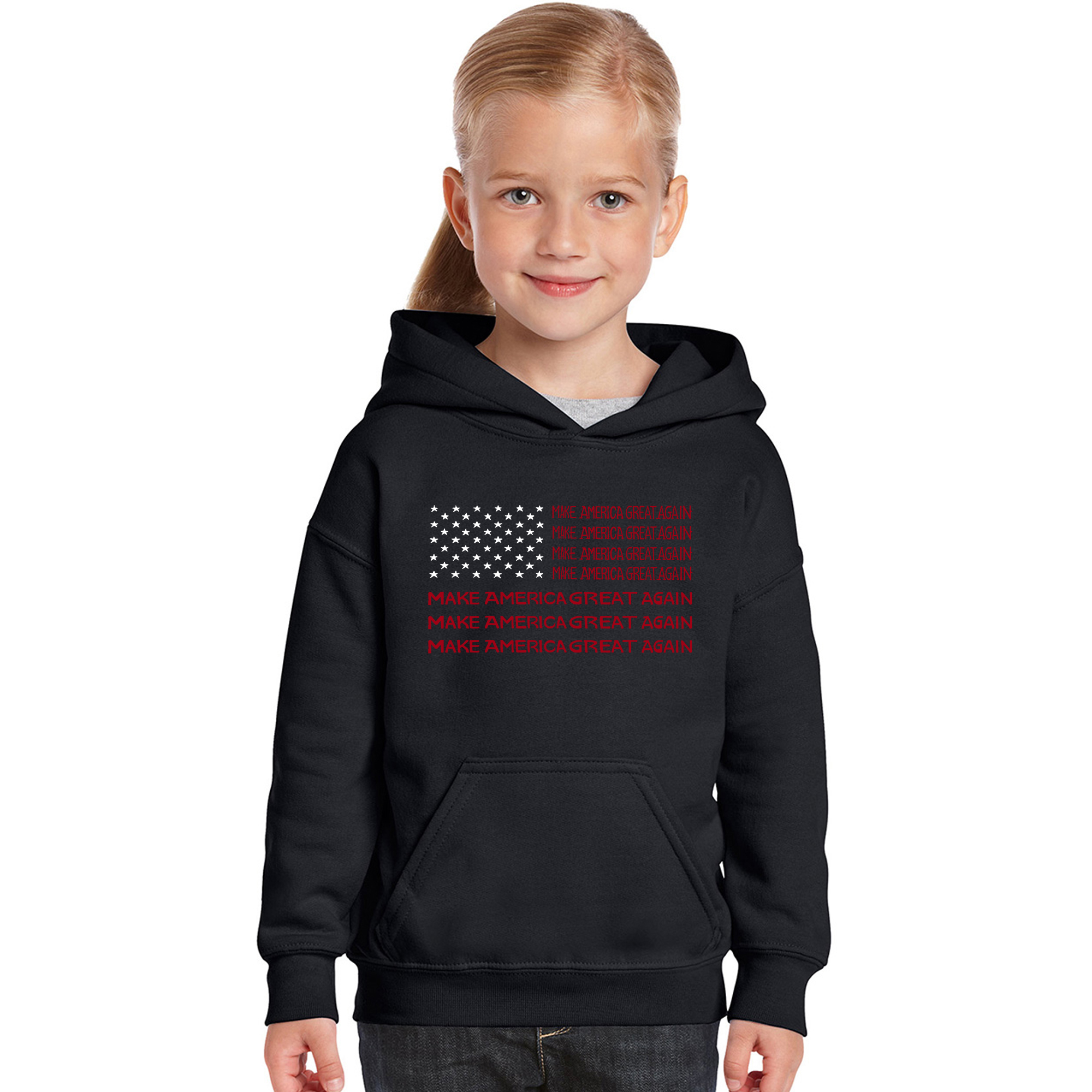 LA Pop Art Girl S Word Art Hooded Sweatshirt - Maga Flag