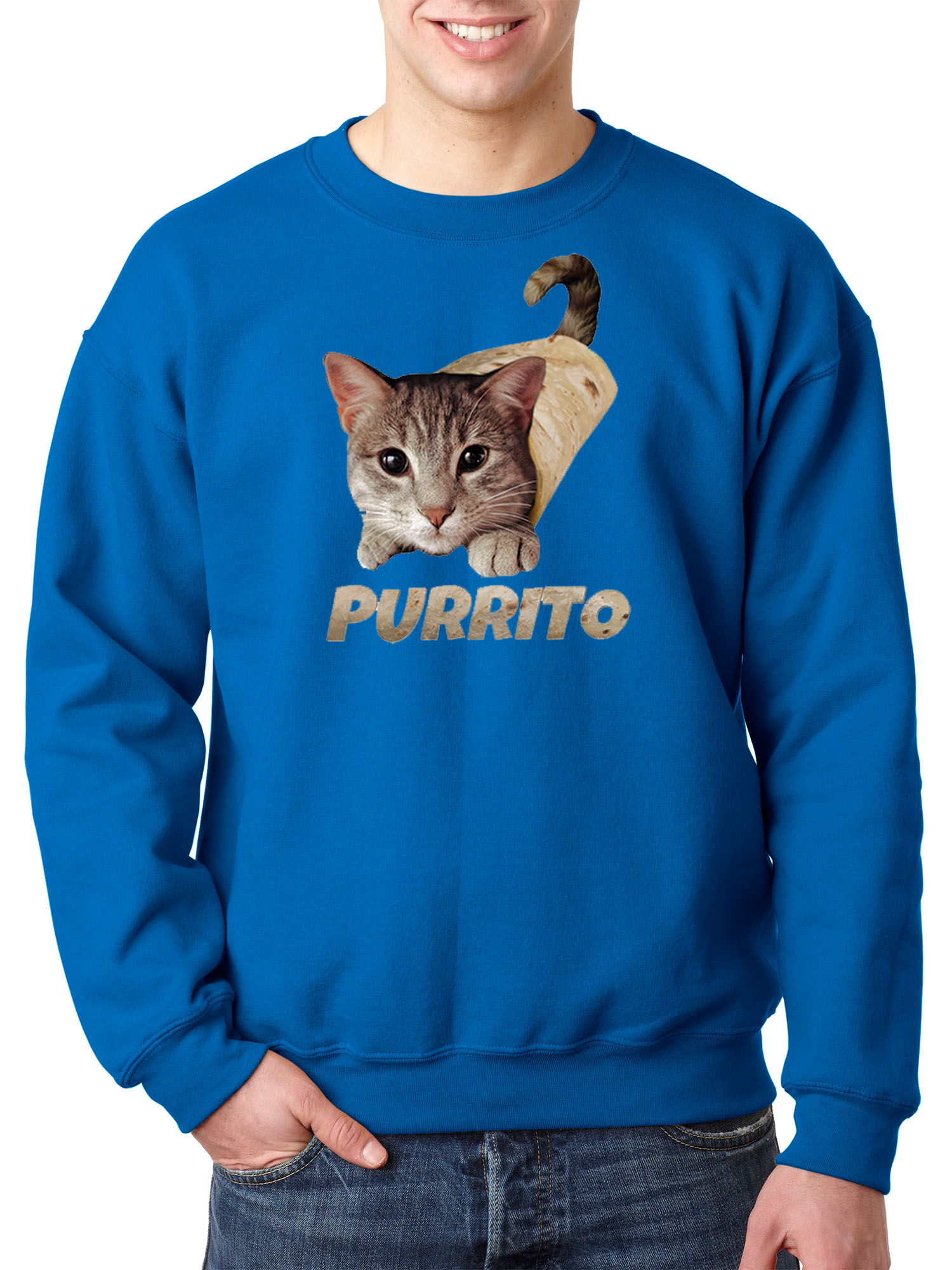 Trendy USA 1507 - Crewneck Purrito Burrito Kitty Cat Lovers Taco Spicy Funny Sweatshirt Small Royal Blue
