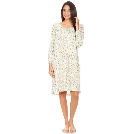 1650 Womens Nightgown Sleepwear Pajamas Woman Long Sleeve Sleep Dress Nightshirt Green M