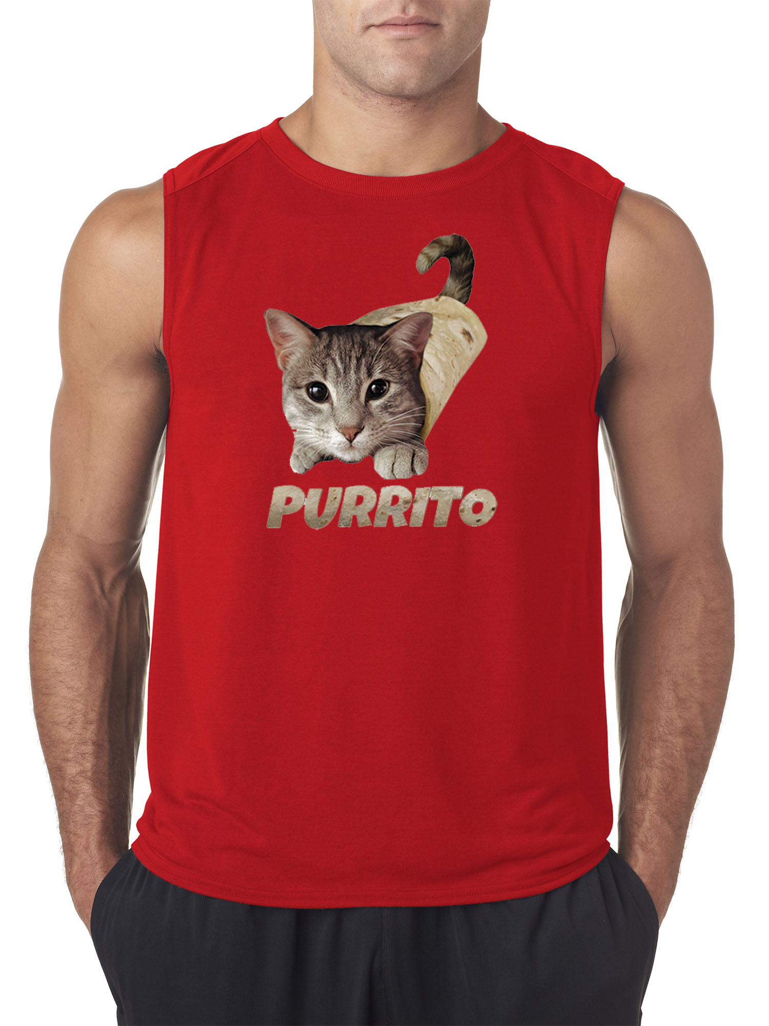 Trendy USA 1507 - Men's Sleeveless Purrito Burrito Kitty Cat Lovers Taco Spicy Funny 2XL Red