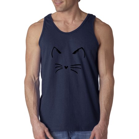 Trendy USA 1128 - Men's Tank-Top Cat Whiskers Silhouette Heart Nose Medium Navy