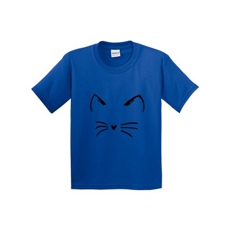 Trendy USA 1128 - Youth T-Shirt Cat Whiskers Silhouette Heart Nose Medium Royal Blue