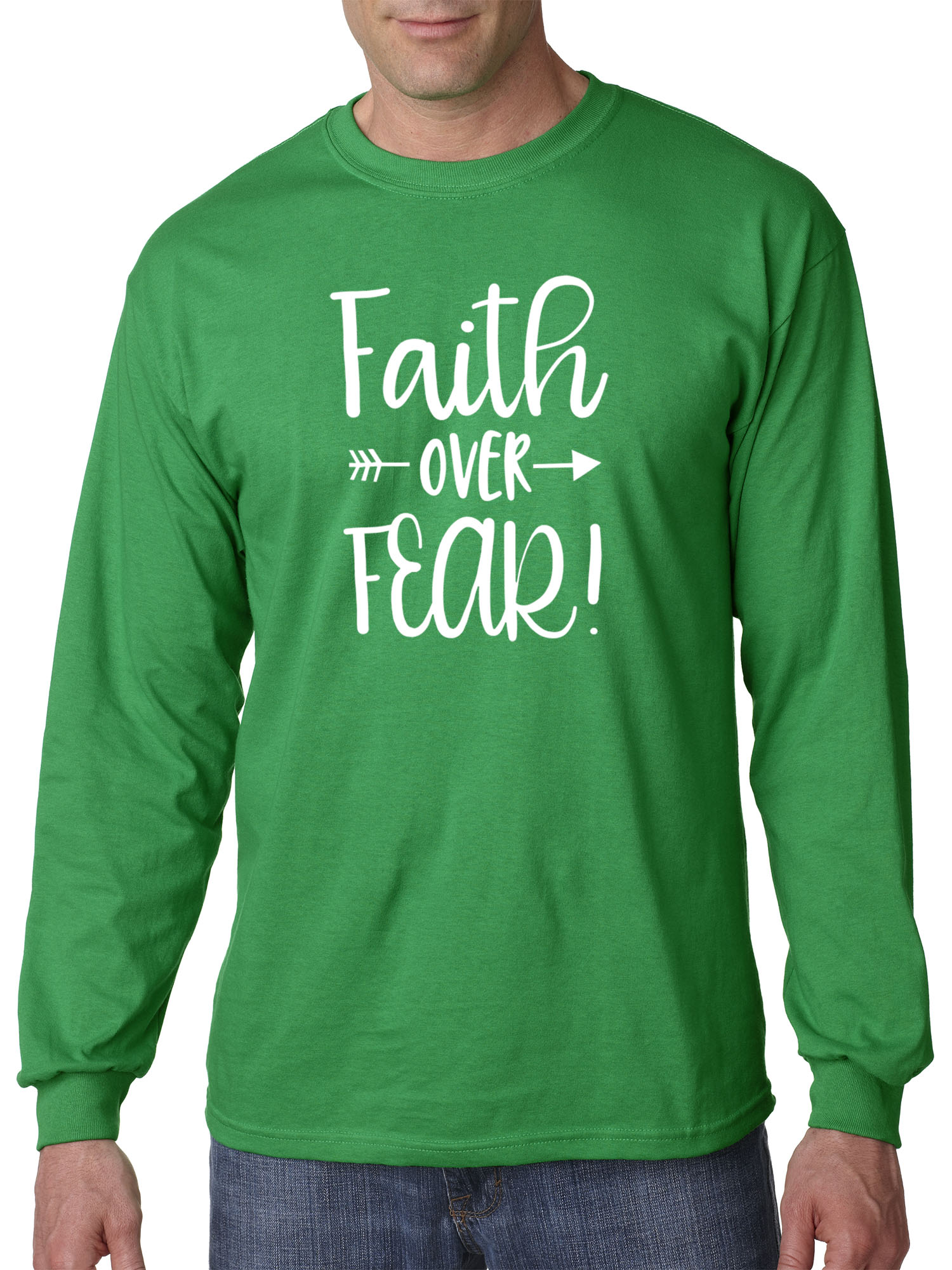 Trendy USA 1253 - Unisex Long-Sleeve T-Shirt Faith Over Fear Script 2XL Kelly Green