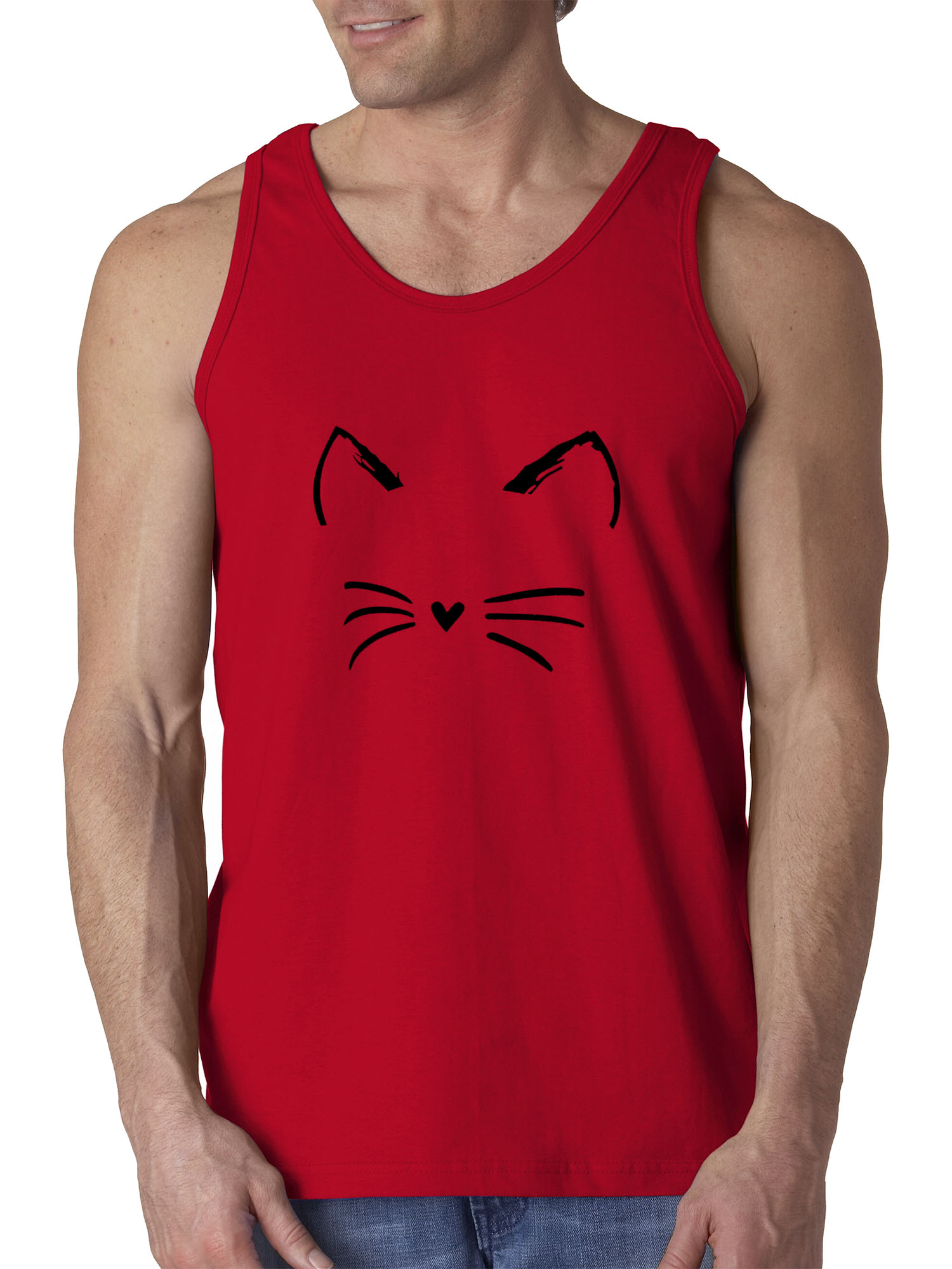 New Way 1128 - Men's Tank-Top Cat Whiskers Silhouette Heart Nose Large Red