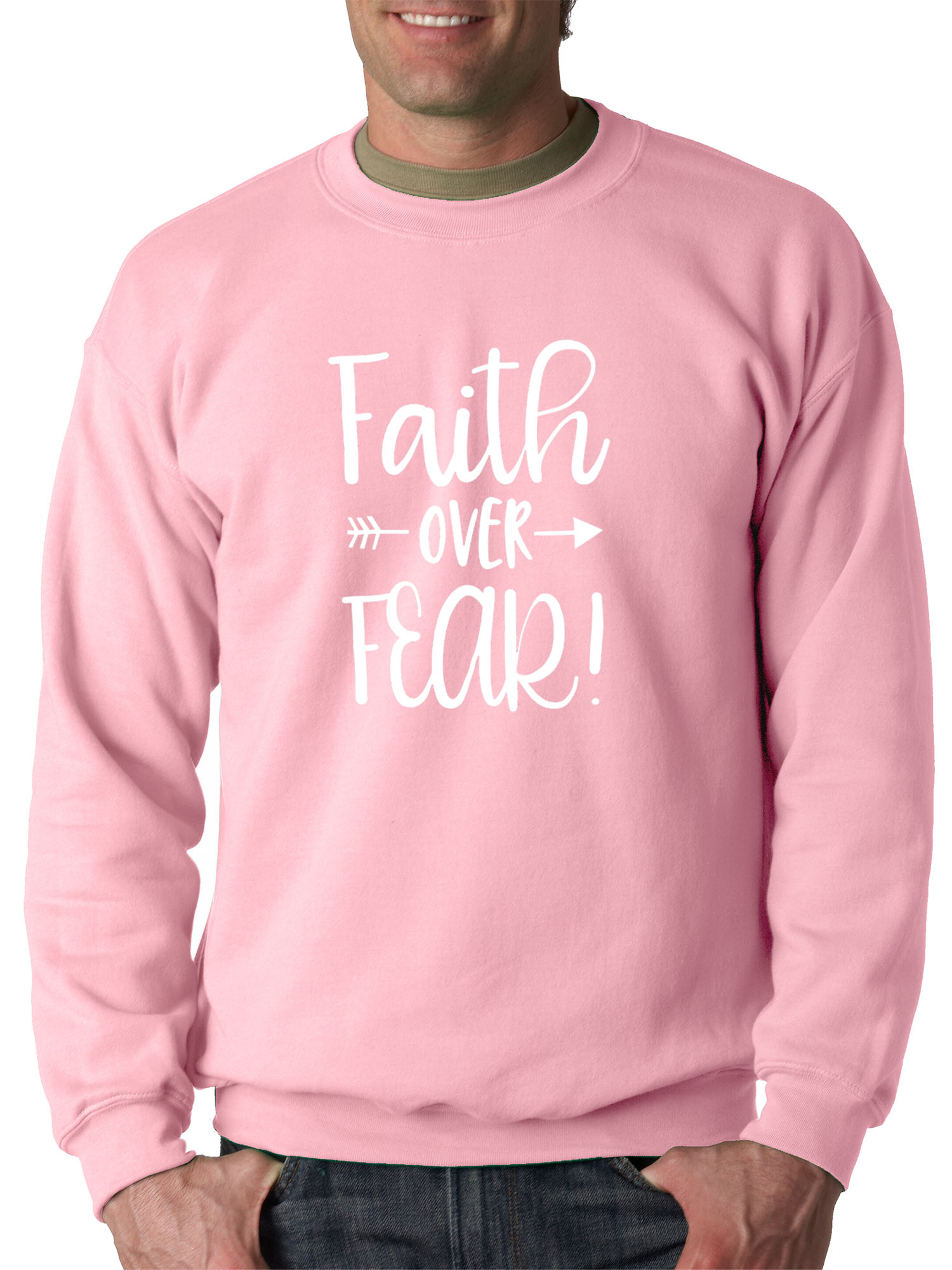 Trendy USA 1253 - Crewneck Faith Over Fear Script Sweatshirt 4XL Light Pink