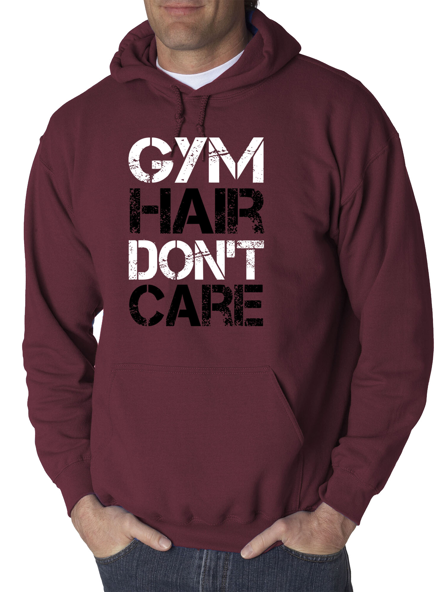 Trendy USA 1455 - Adult Hoodie Gym Hair Don't Care Workout Exercise Fitness Health Sweatshirt 3XL Maroon