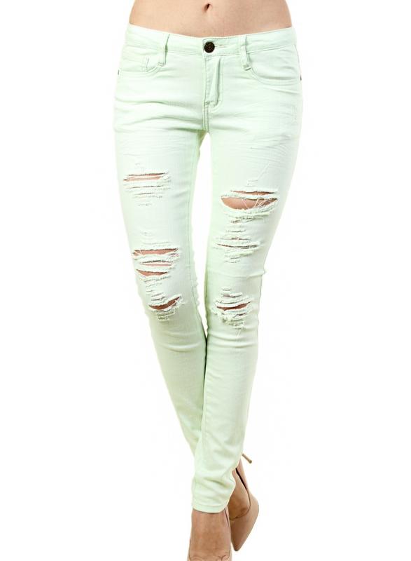 Machine Jeans Junior Women's Skinny Mid-Rise Distressed Ripped Fashion Jeans Pants Mint Size 5