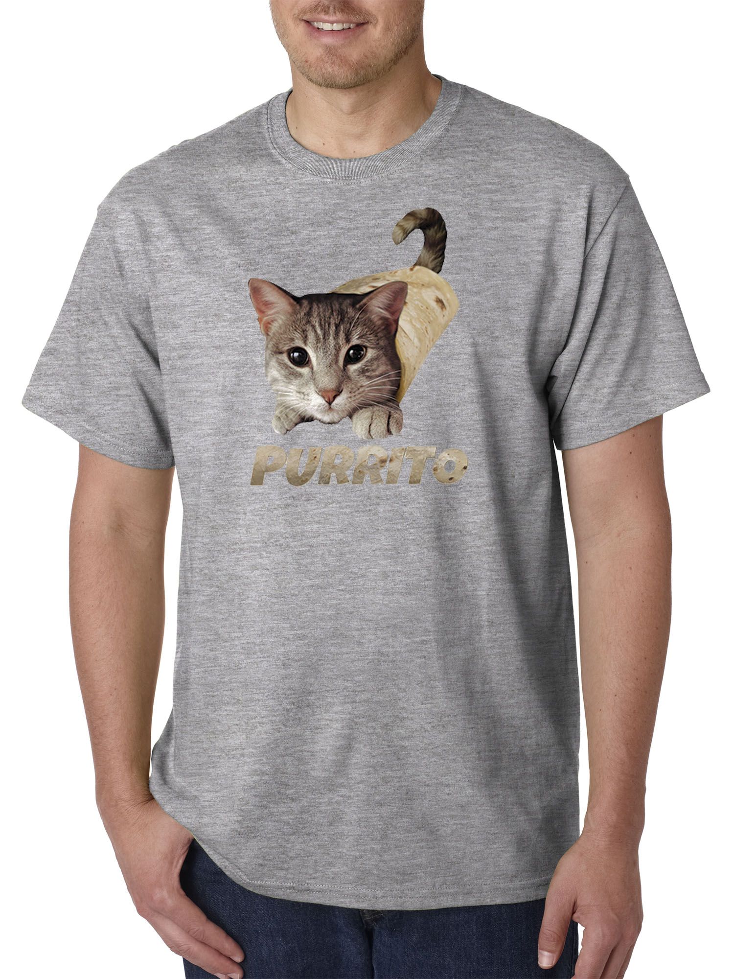 Trendy USA 1507 - Unisex T-Shirt Purrito Burrito Kitty Cat Lovers Taco Spicy Funny XL Heather Grey