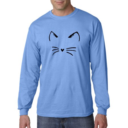 Trendy USA 1128 - Unisex Long-Sleeve T-Shirt Cat Whiskers Silhouette Heart Nose Large Carolina Blue