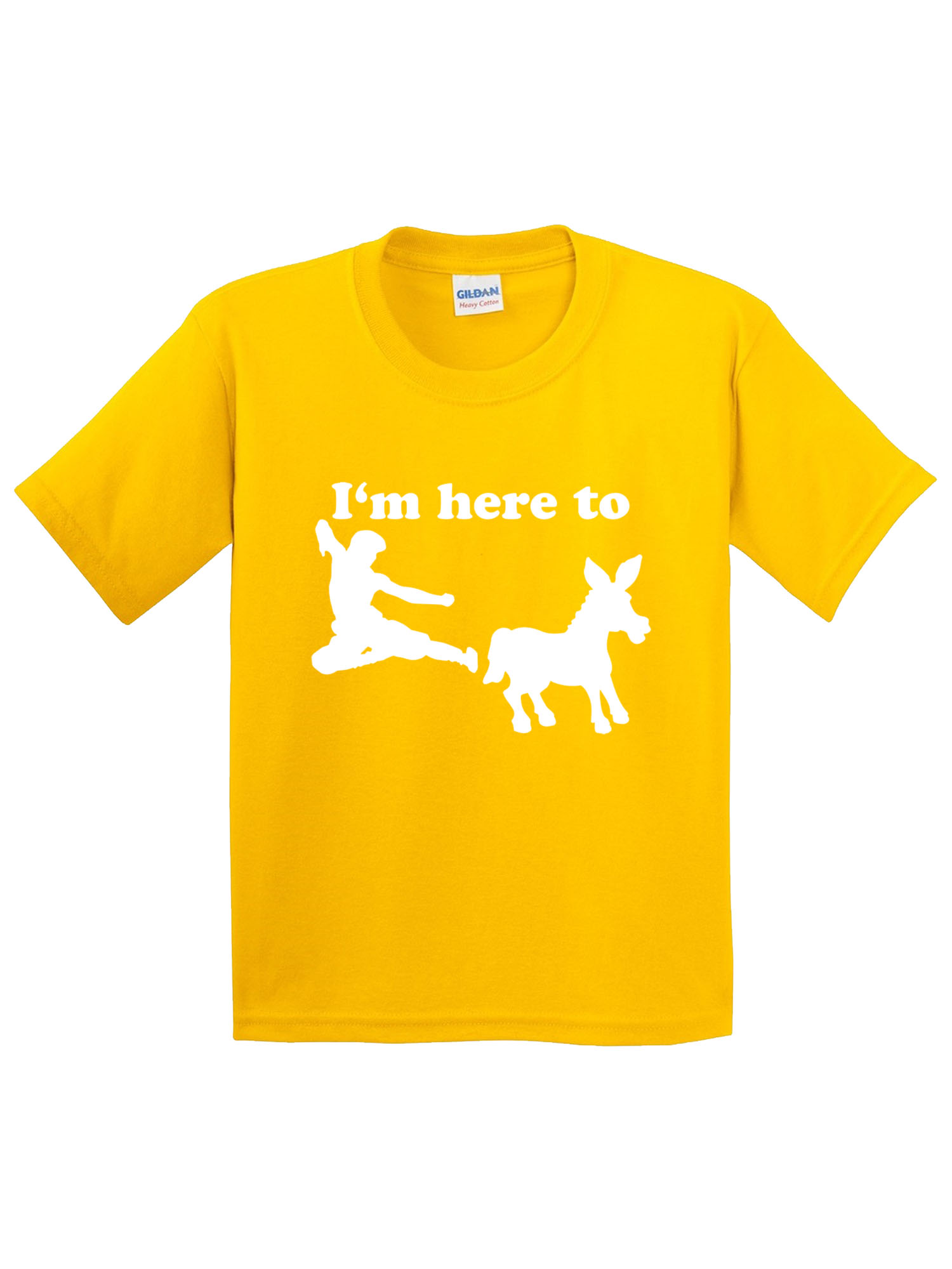 Trendy USA 1229 - Youth T-Shirt I'm Here to Kick Ass Karate Donkey Medium Daisy Yellow