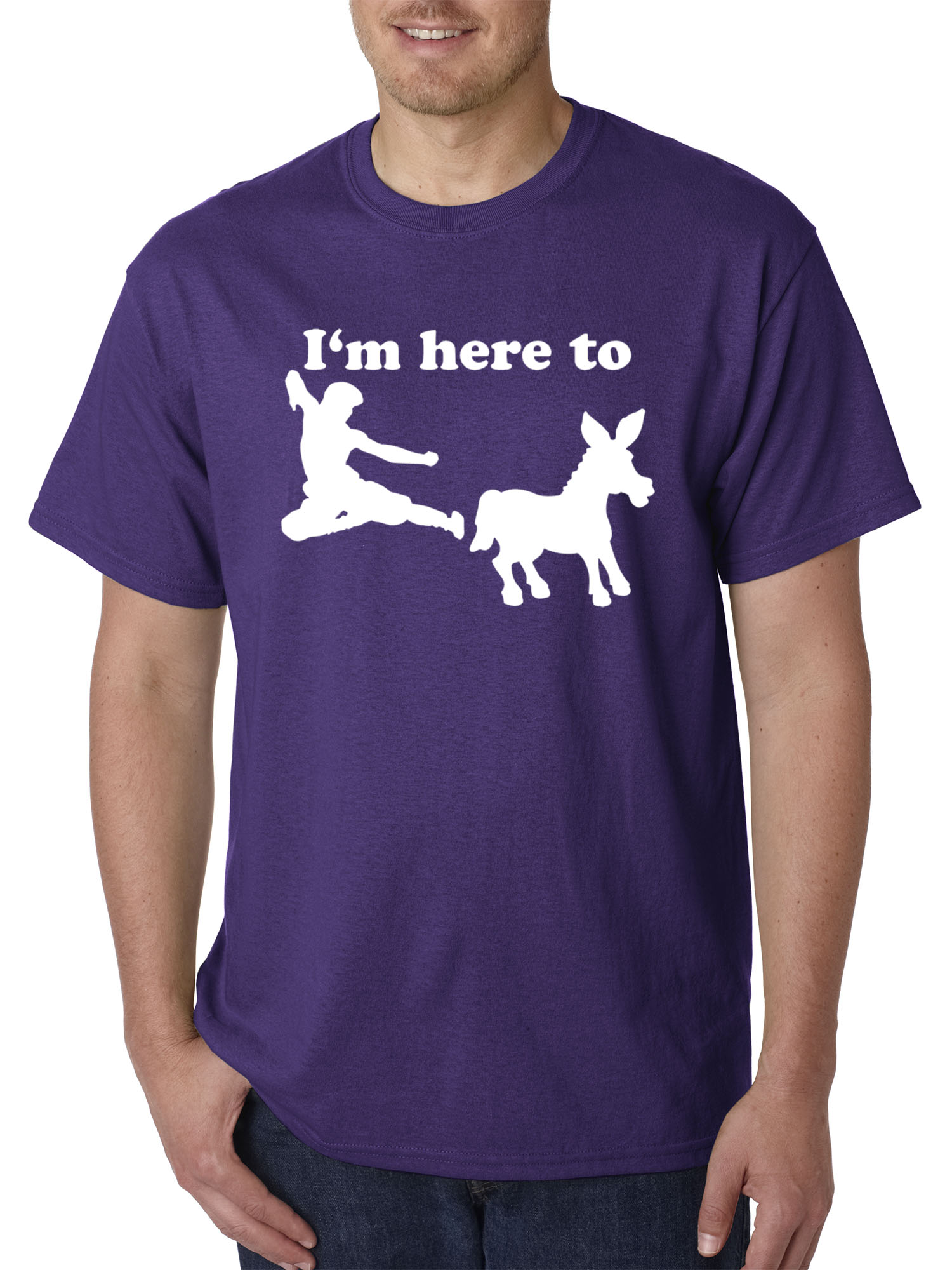 Trendy USA 1229 - Unisex T-Shirt I'm Here to Kick Ass Karate Donkey 2XL Purple