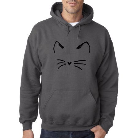 New Way 1128 - Adult Hoodie Cat Whiskers Silhouette Heart Nose Sweatshirt Large Charcoal