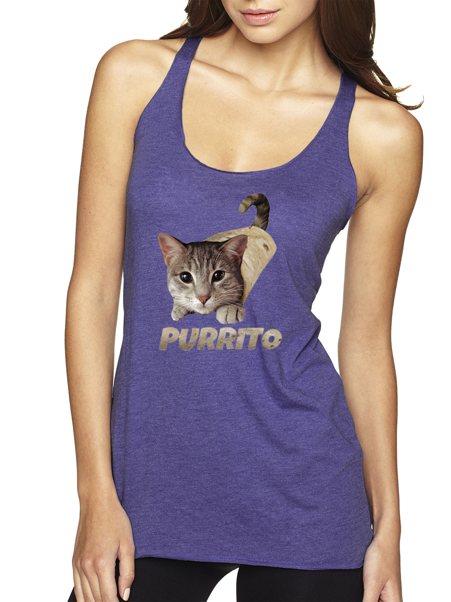 Trendy USA 1507 - Women's Tank-Top Purrito Burrito Kitty Cat Lovers Taco Spicy Funny 2XL Purple