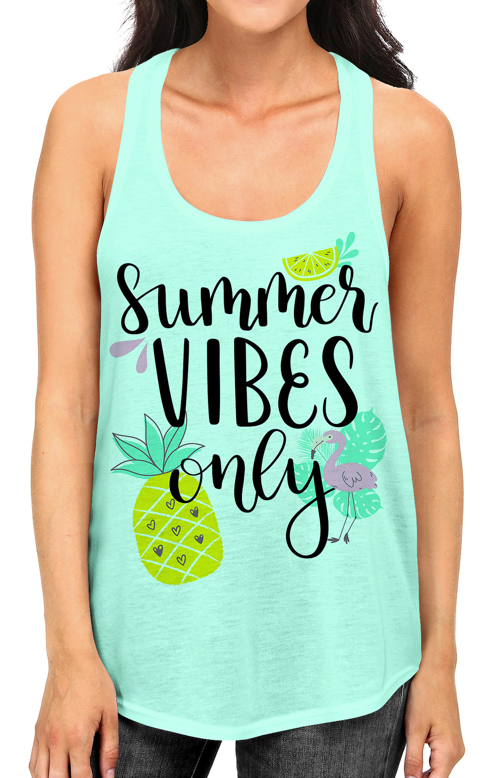 Junior S Summer Vibes Only Tee B958 PLY Mint Green Racerback Tank Top X-Large