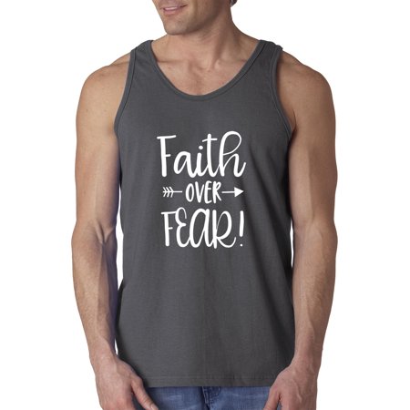 Trendy USA 1253 - Men's Tank-Top Faith Over Fear Script 2XL Charcoal