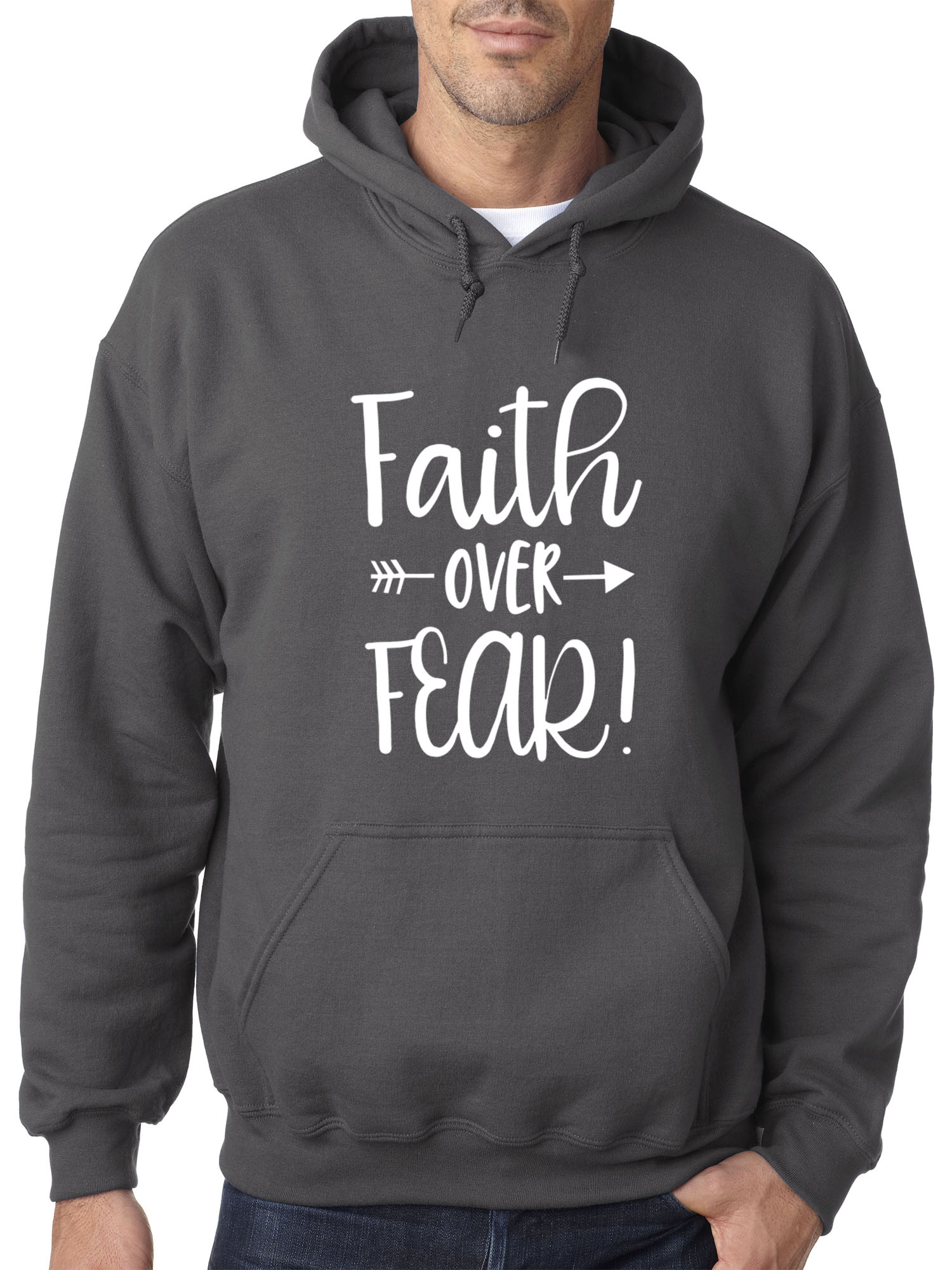 Trendy USA 1253 - Adult Hoodie Faith Over Fear Script Sweatshirt 3XL Charcoal