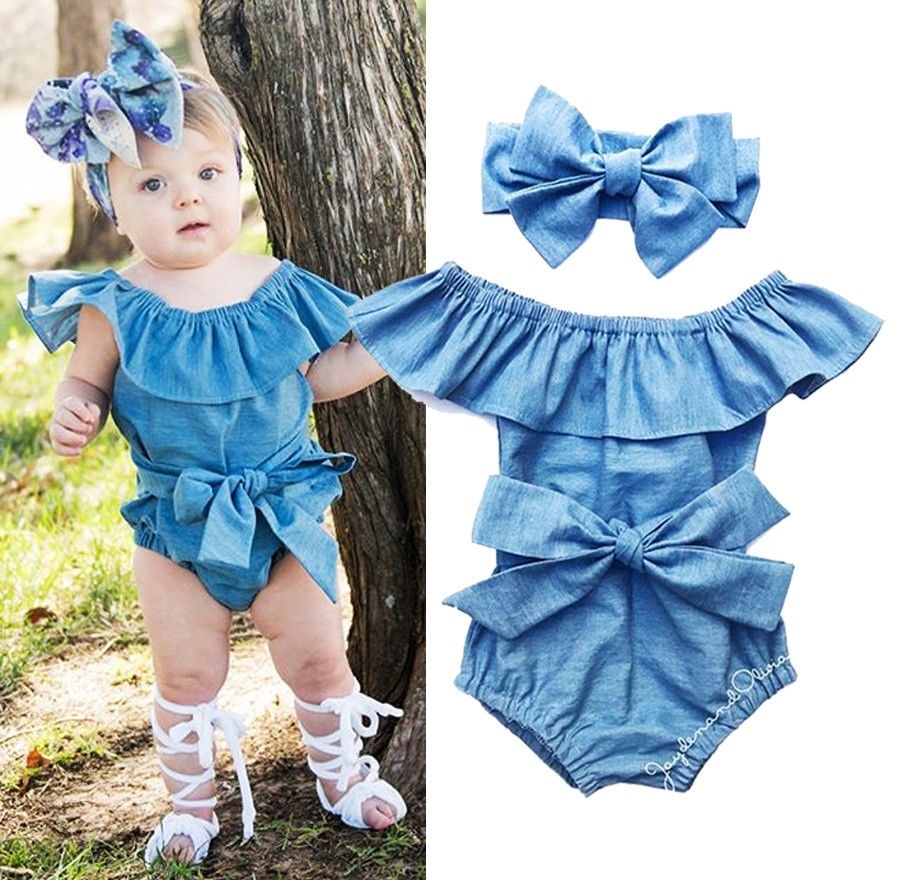 Summer Newborn Baby Girls Bowknot Bodysuit Romper Jumpsuit Outfits Set Clothes