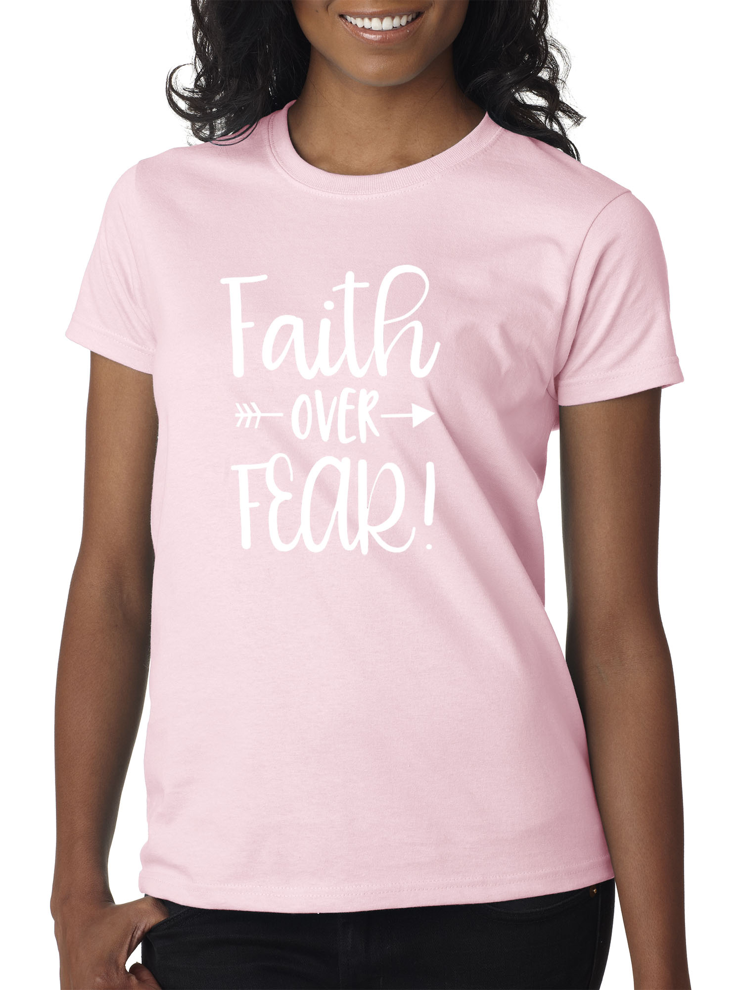 Trendy USA 1253 - Women's T-Shirt Faith Over Fear Script 2XL Light Pink