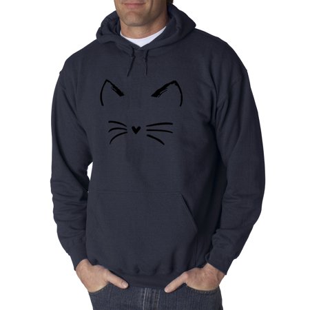 Trendy USA 1128 - Adult Hoodie Cat Whiskers Silhouette Heart Nose Sweatshirt 2XL Navy