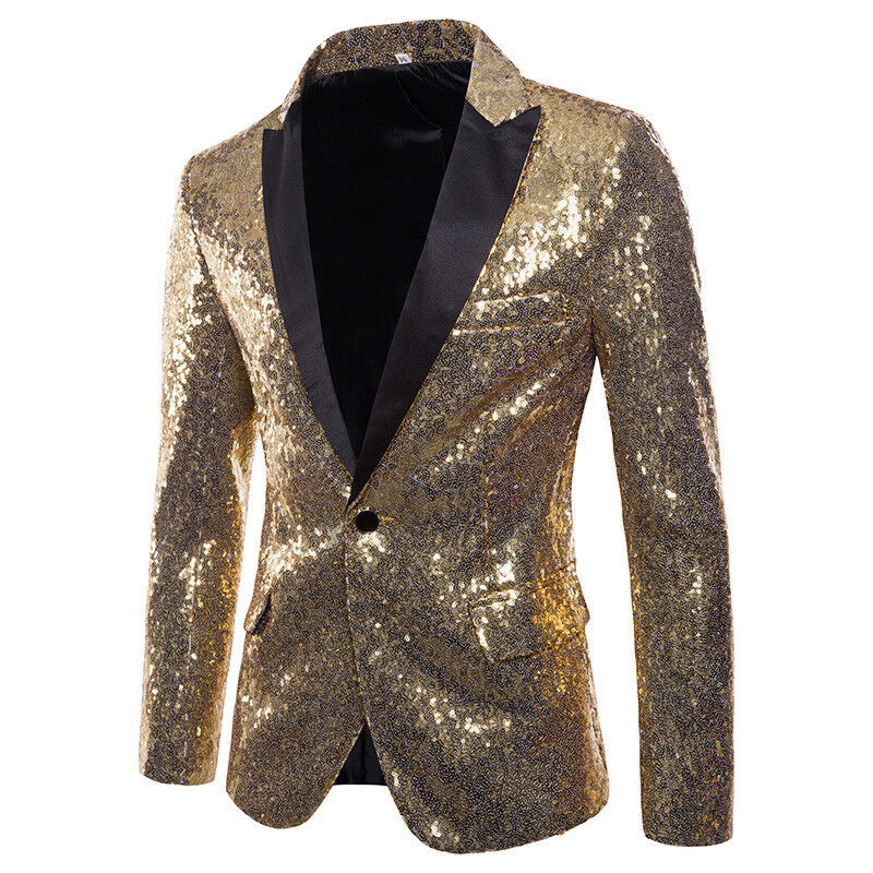 Calsunbaby Men Tuxedo Suit Gentleman Dance Sequins Coat Blazer Jacket Gold S