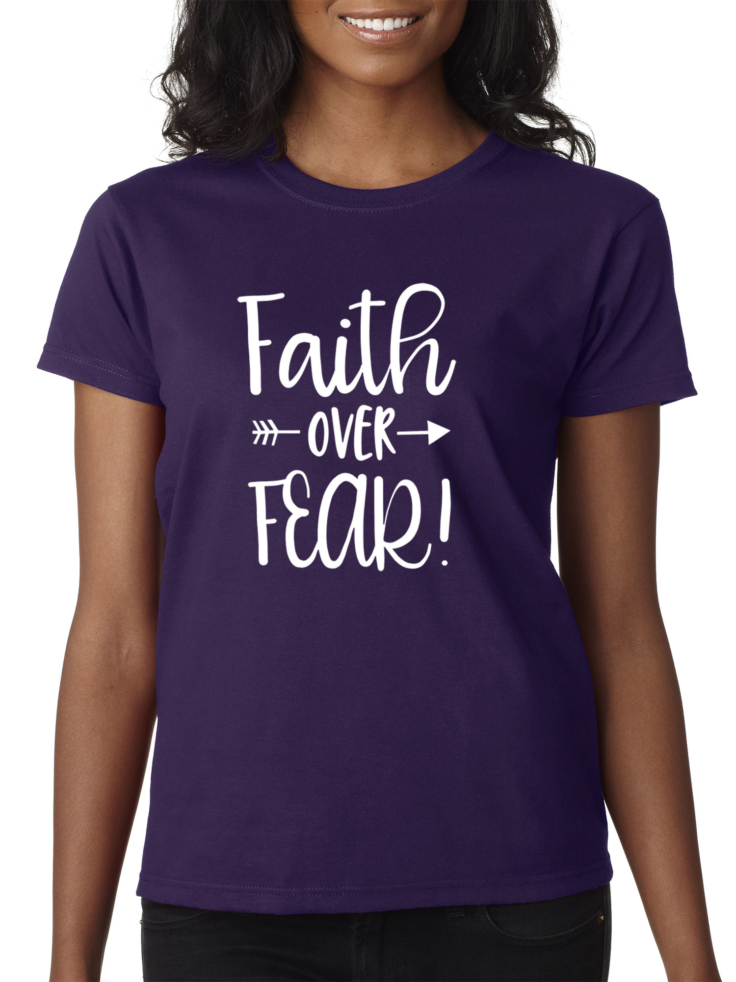 Trendy USA 1253 - Women's T-Shirt Faith Over Fear Script Medium Purple