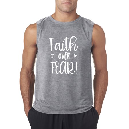 Trendy USA 1253 - Men's Sleeveless Faith Over Fear Script Large Heather Grey