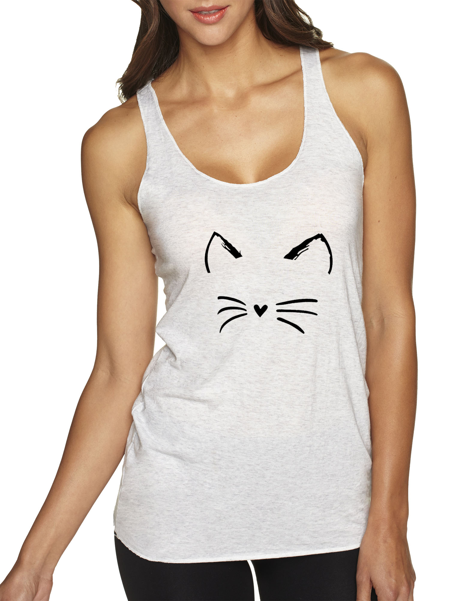 New Way 1128 - Women's Tank-Top Cat Whiskers Silhouette Heart Nose XS White