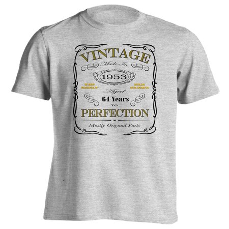 64th Birthday Gift T-Shirt - Born in 1953 - Vintage Aged 64 Years to Perfection - Short Sleeve - Mens - Grey - X-Large T Shirt - (2017 Version)