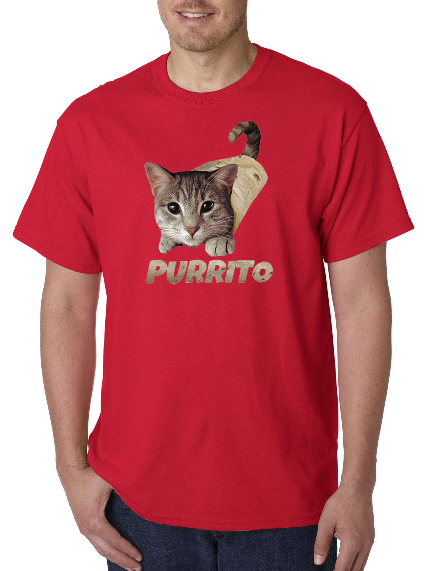 Trendy USA 1507 - Unisex T-Shirt Purrito Burrito Kitty Cat Lovers Taco Spicy Funny XL Red