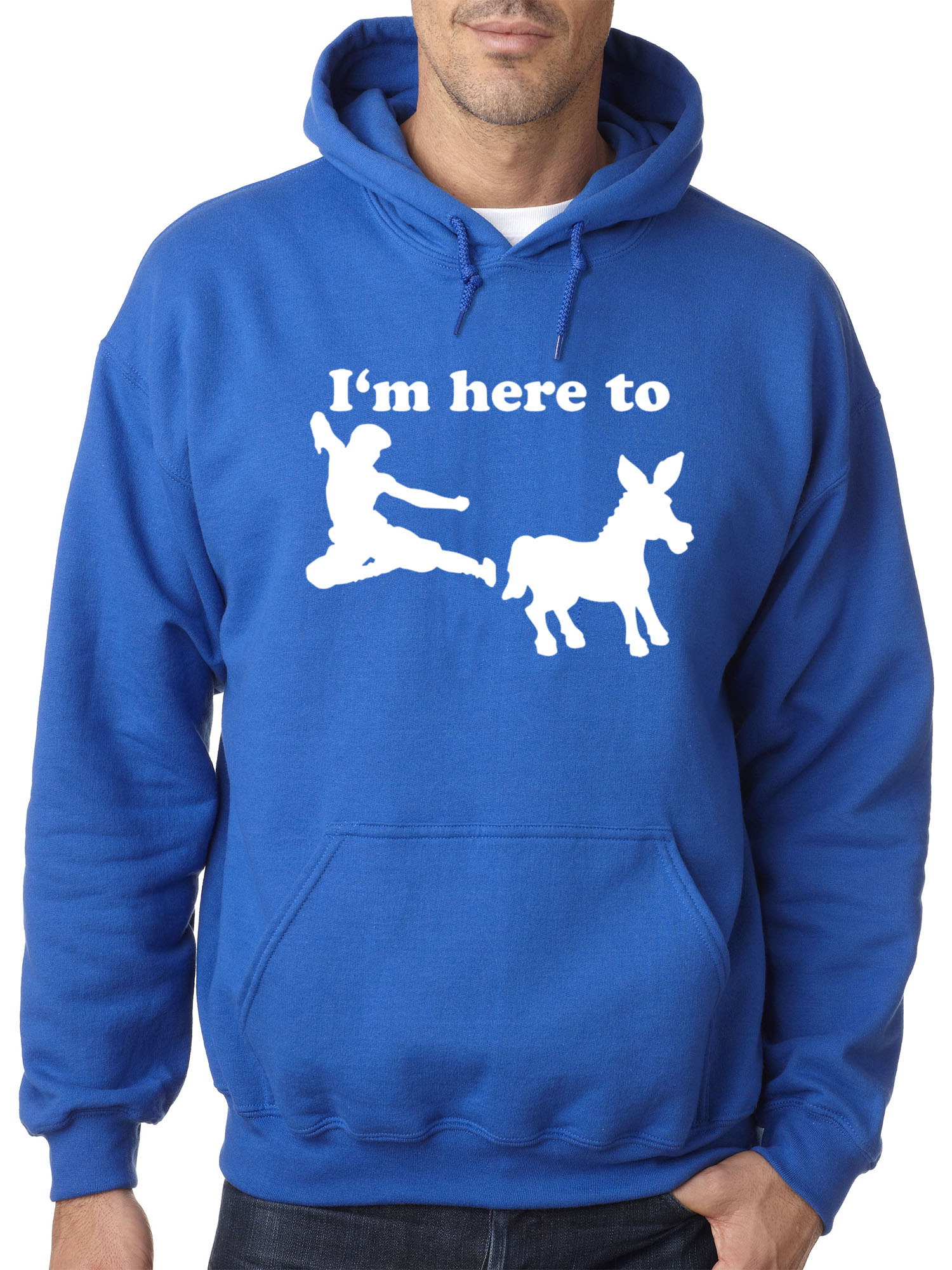 Trendy USA 1229 - Adult Hoodie I'm Here to Kick Ass Karate Donkey Sweatshirt Medium Royal Blue