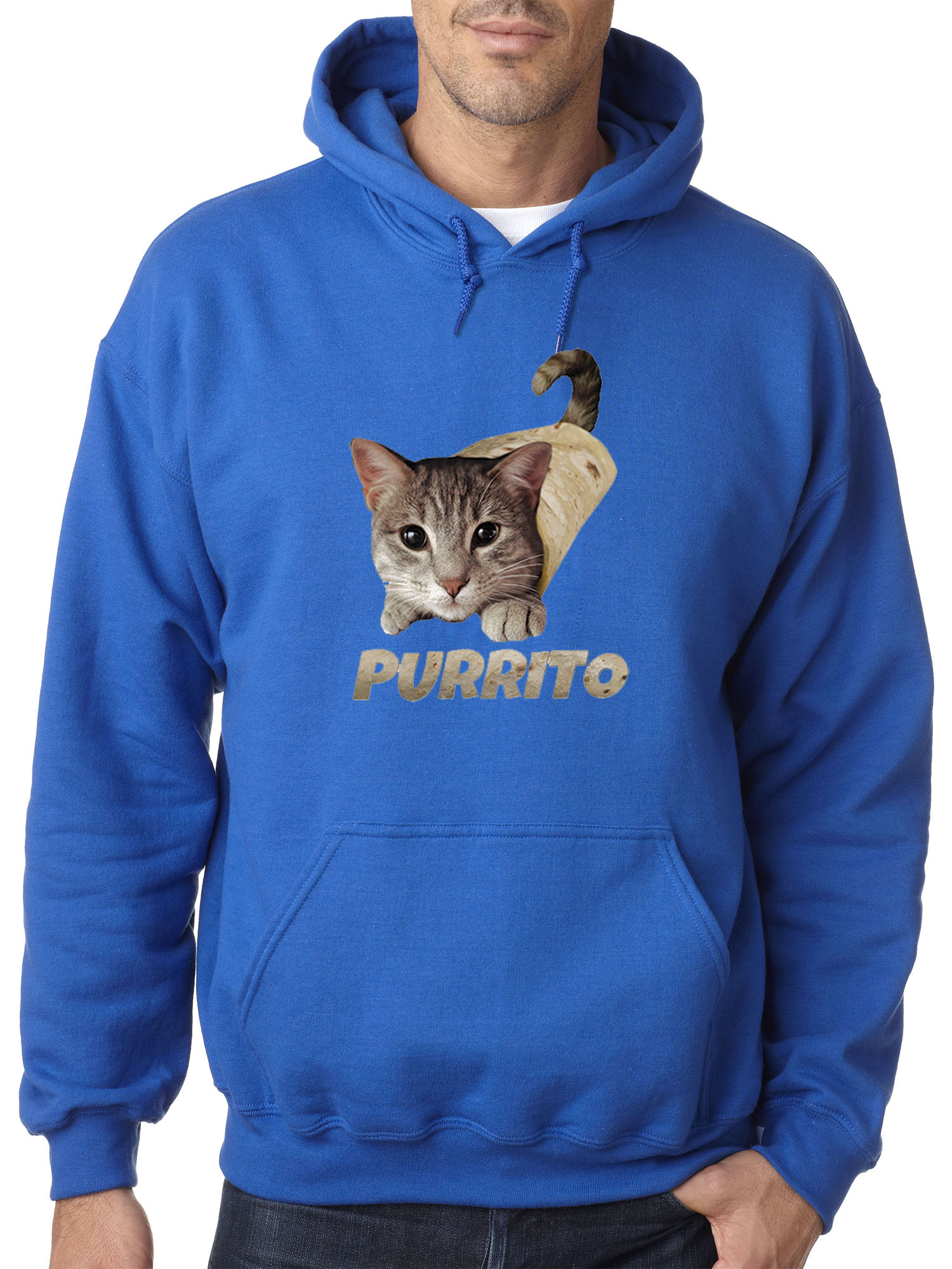 Trendy USA 1507 - Adult Hoodie Purrito Burrito Kitty Cat Lovers Taco Spicy Funny Sweatshirt 2XL Royal Blue