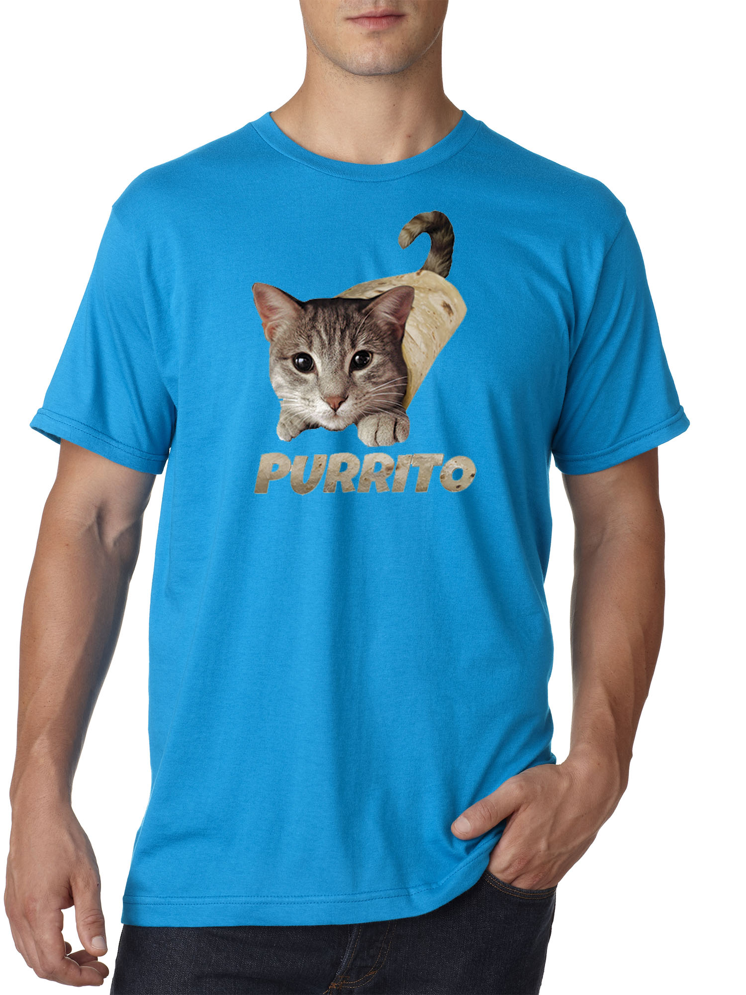 Trendy USA 1507 - Unisex T-Shirt Purrito Burrito Kitty Cat Lovers Taco Spicy Funny XL Sapphire