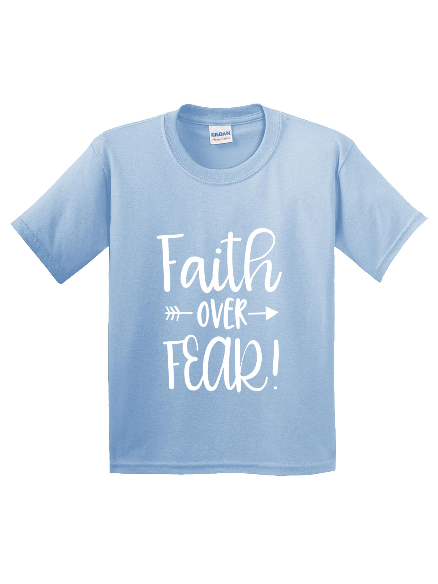 Trendy USA 1253 - Youth T-Shirt Faith Over Fear Script Large Light Blue