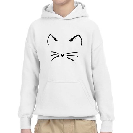 New Way 1128 - Youth Hoodie Cat Whiskers Silhouette Heart Nose Unisex Pullover Sweatshirt XL White