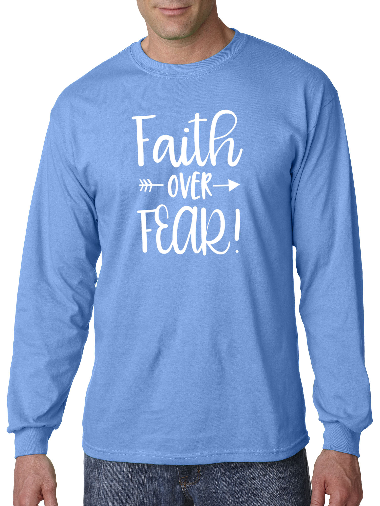 Trendy USA 1253 - Unisex Long-Sleeve T-Shirt Faith Over Fear Script 3XL Carolina Blue