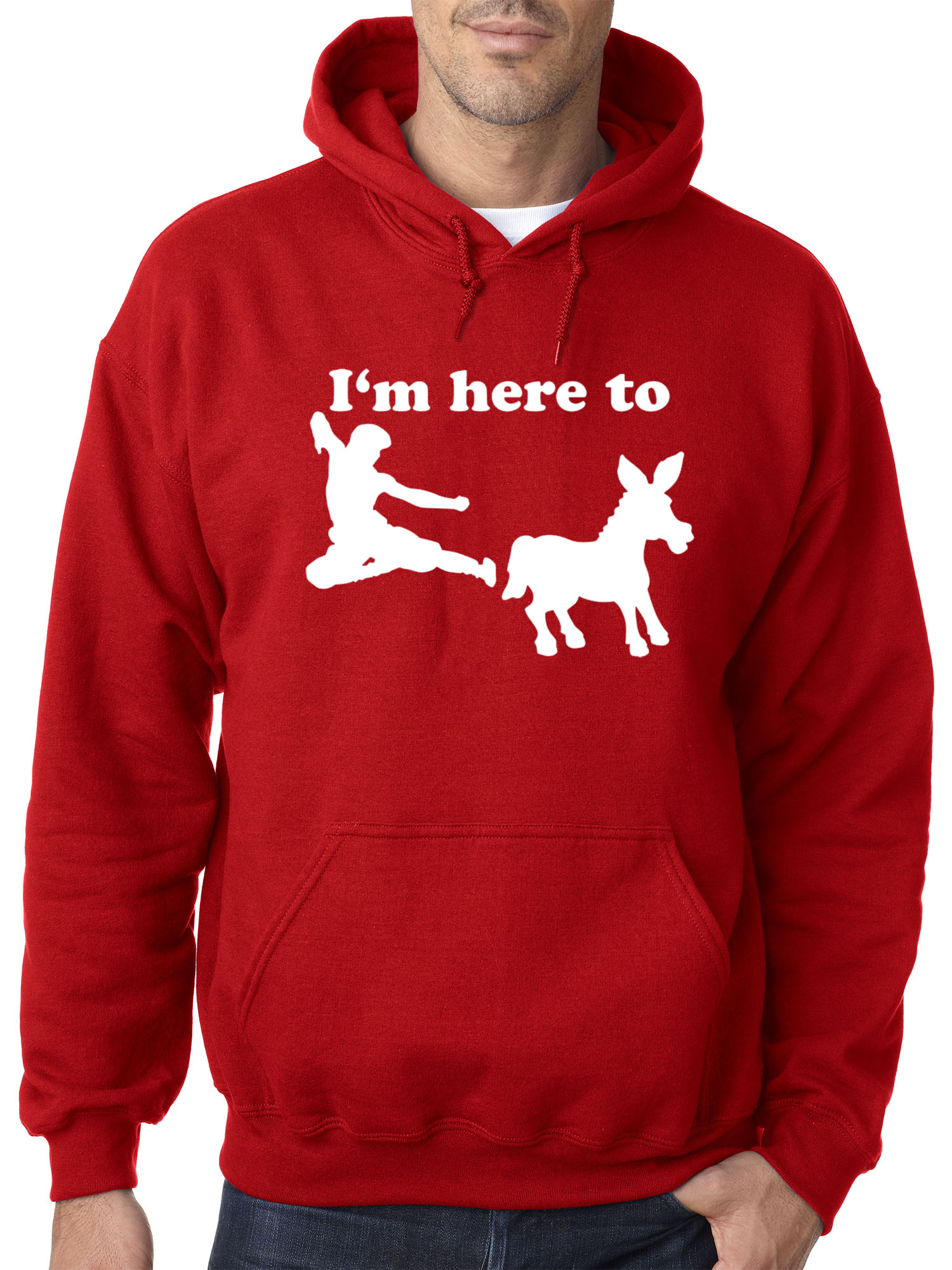 Trendy USA 1229 - Adult Hoodie I'm Here to Kick Ass Karate Donkey Sweatshirt Large Red